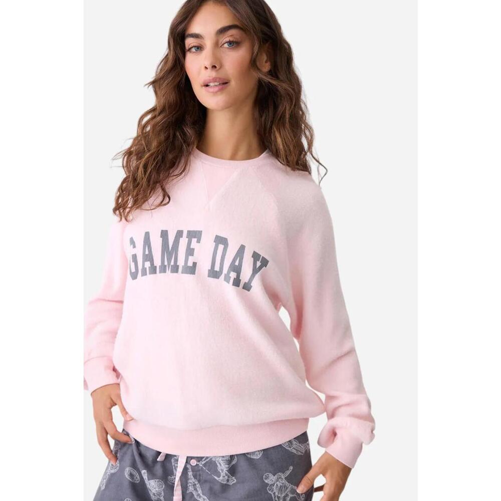 NWT! PJ Salvage Game Day Jersey Sweatshirt Pajama Top in Blush Size XS